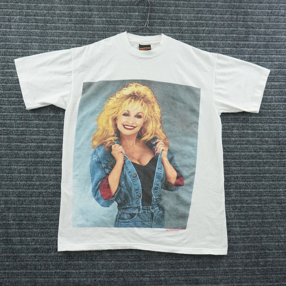 Vintage 90s Brockum Dolly Parton Graphic T-Shirt Large Rare White 1993 Tour